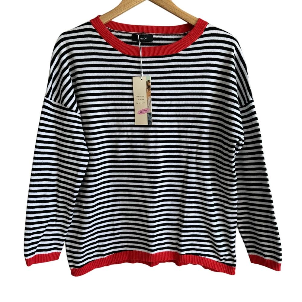 Dokotoo 100% Cotton Black and White Striped Summer Sweater M